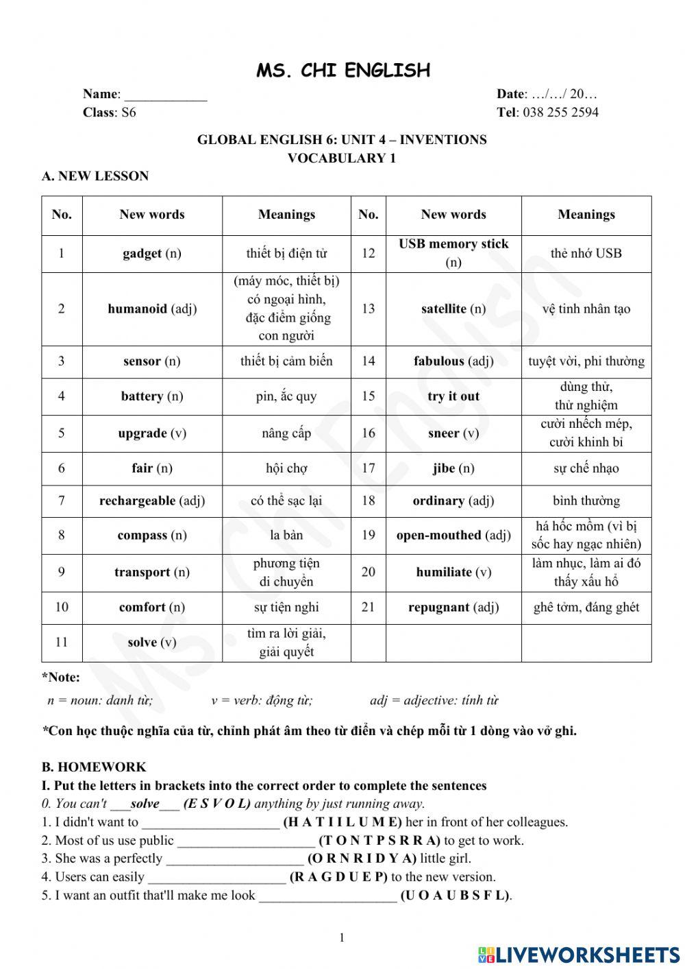 Foreign Teacher-S6-WEEK 11-U4-VOCAB 1