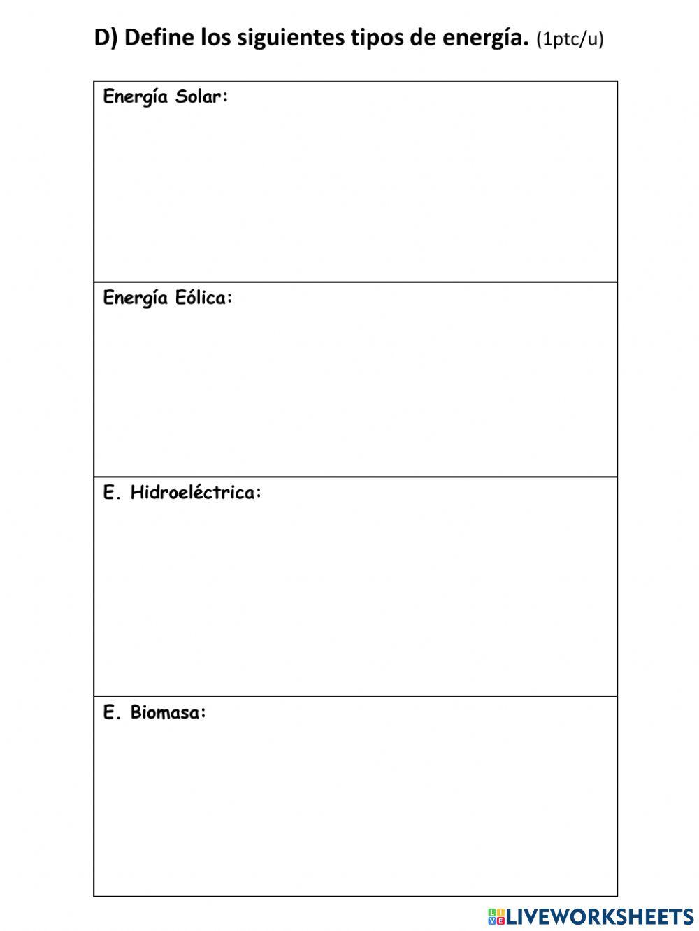 Evaluación energías renovables y recursos energéticos 6º básico Ciencias Naturales