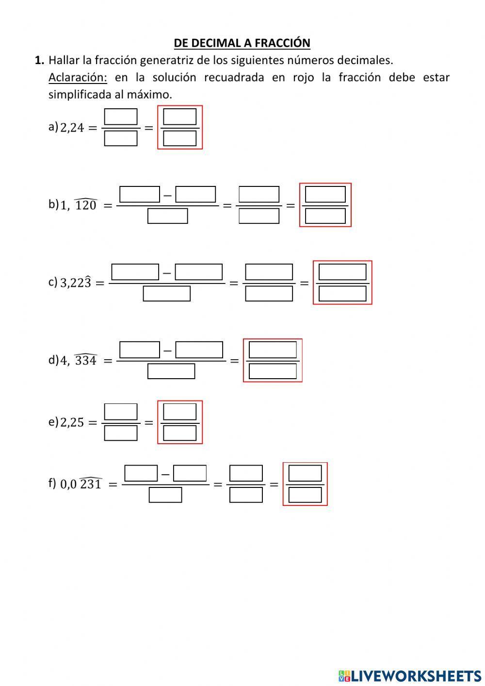Decimal a fracción (I)
