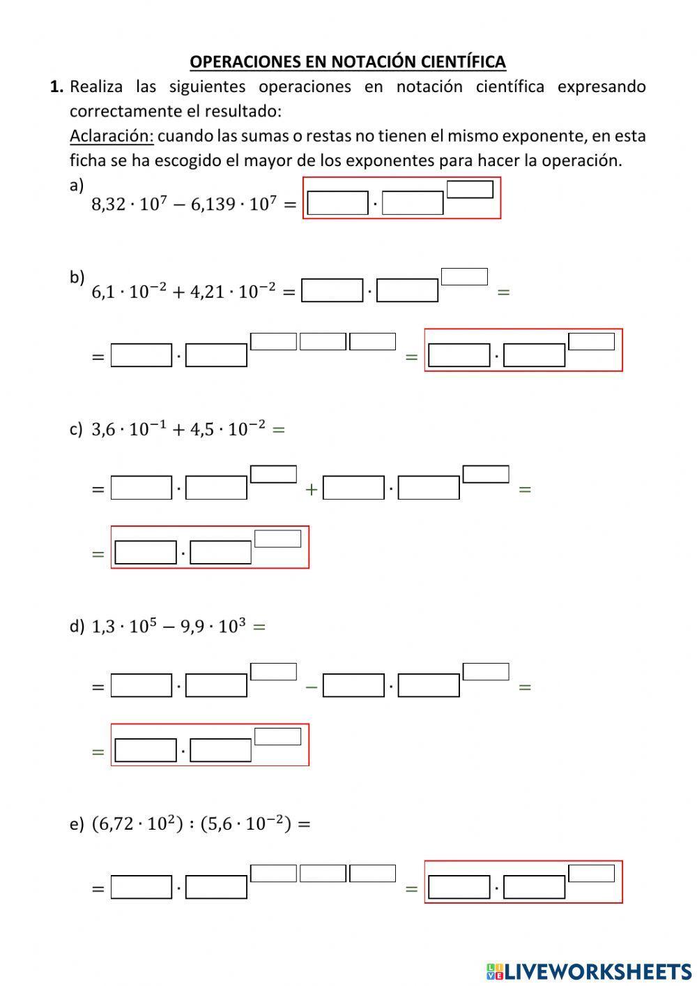 Operaciones con números en notación científica (I)