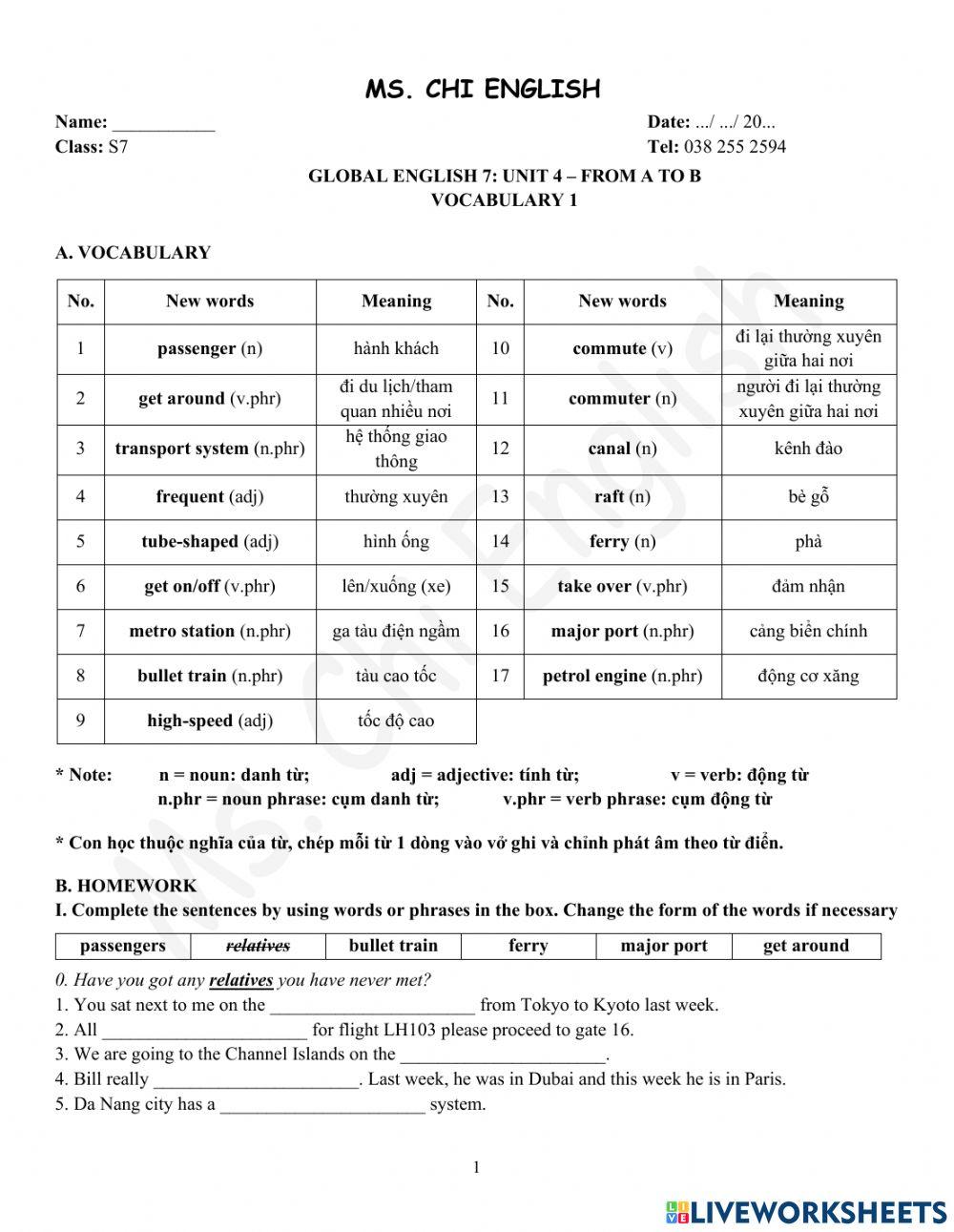 Foreign Teacher - S7 - Week 11 - U4 - Vocabulary 1