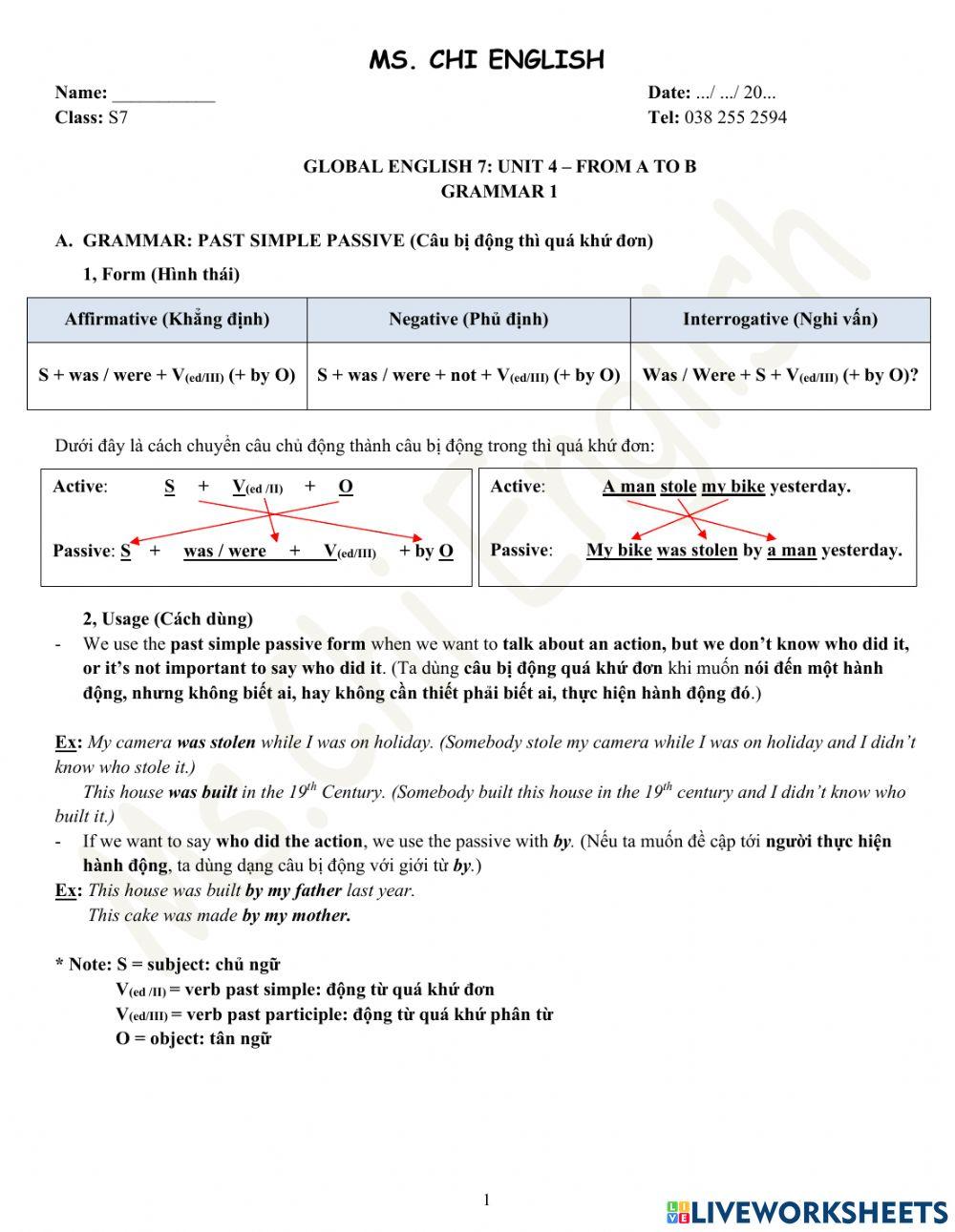 Viet Teacher - S7 - Week 11 - U4 - Grammar 1