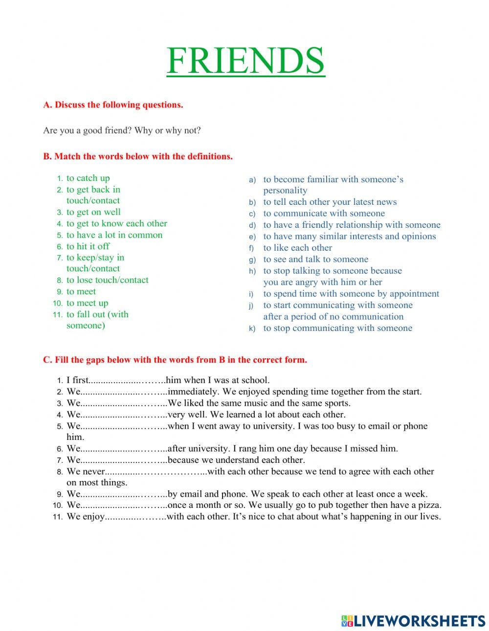 Friends - B1 - speaking & phrasal verbs