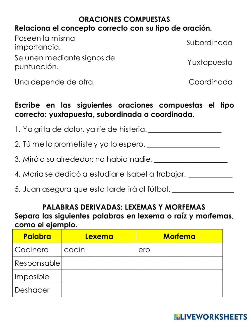 Repaso examen español 6 octubre