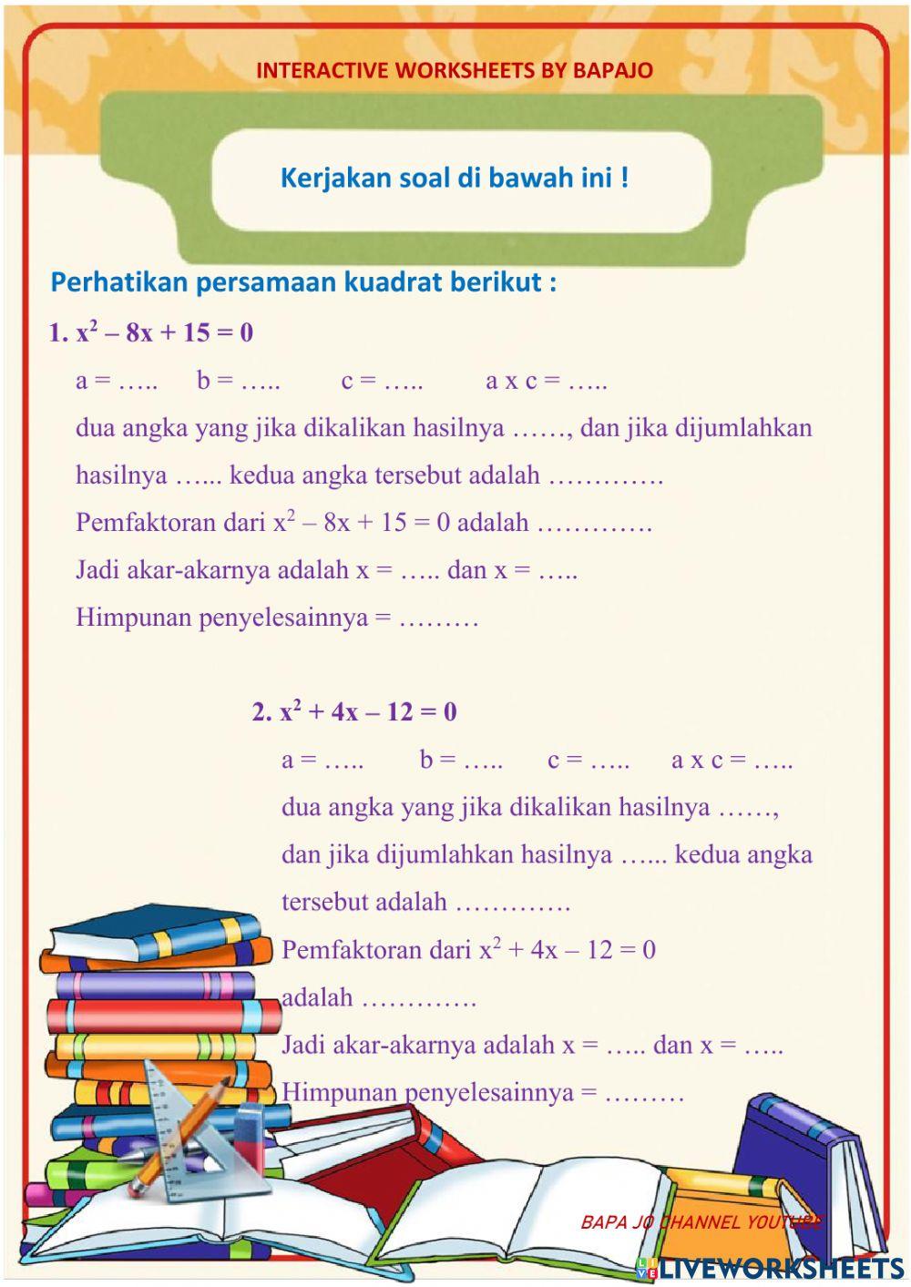 Akar persamaan kuadrat dengan menfaktorkan