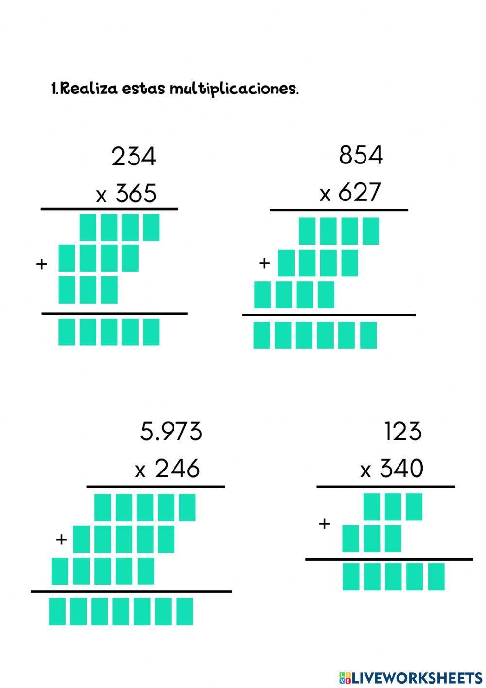 Multiplicaciones con 3 cifras worksheet | Live Worksheets