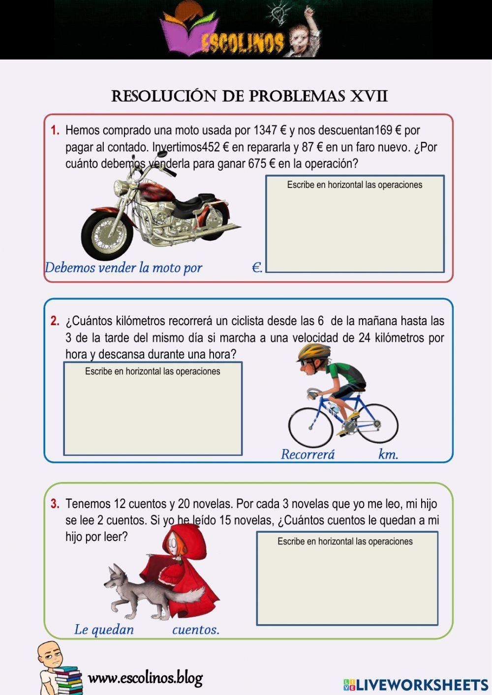 Matemáticas 5º. Resolución de problemas XVII