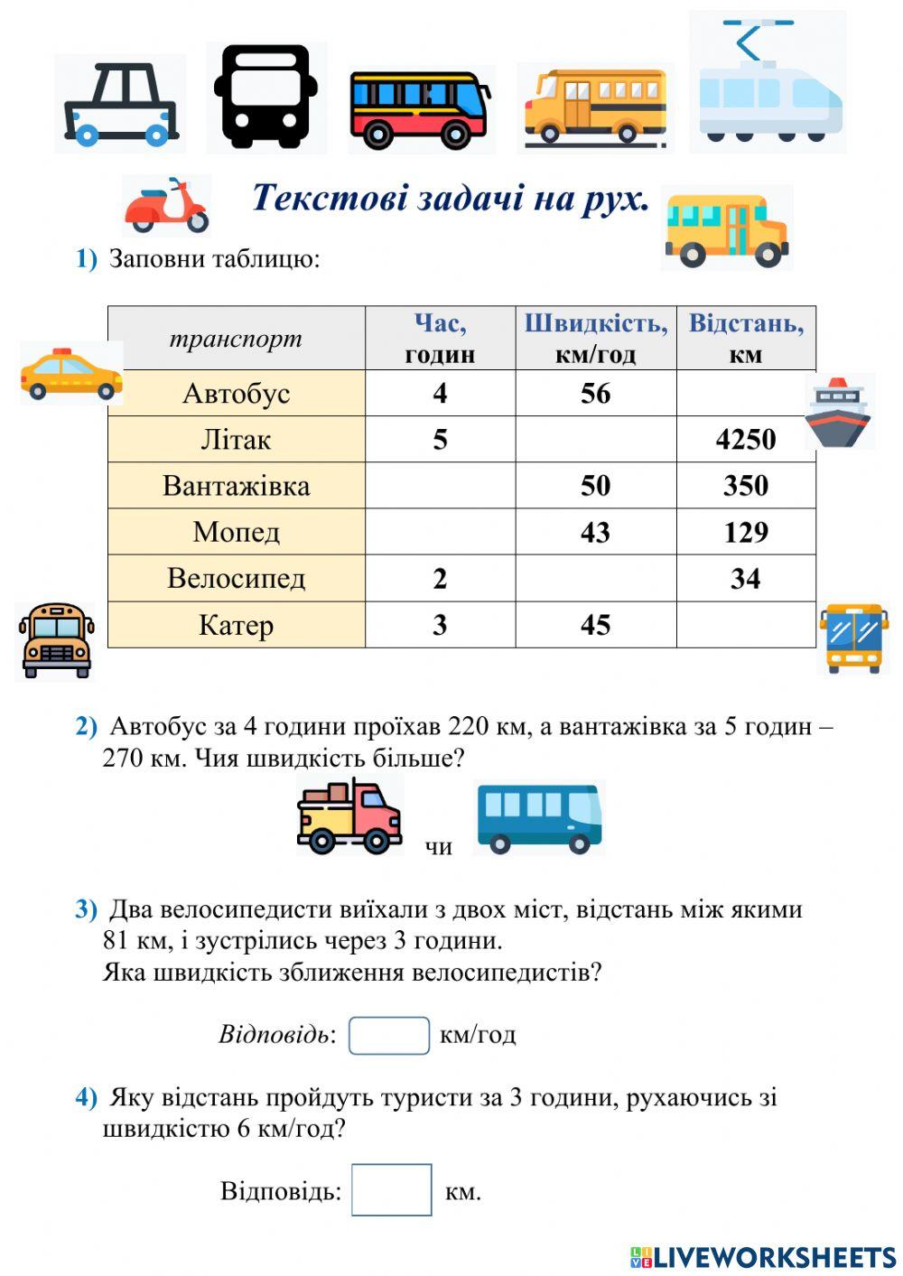 Текстові задачі на рух