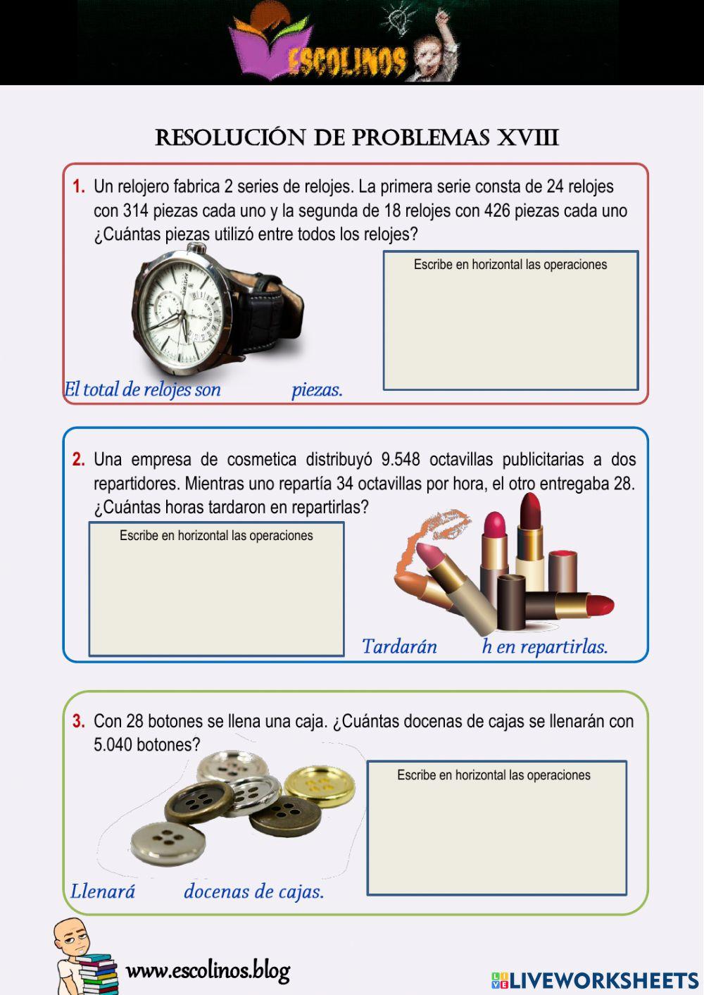 Matemáticas 5º. Resolución de problemas XVIII