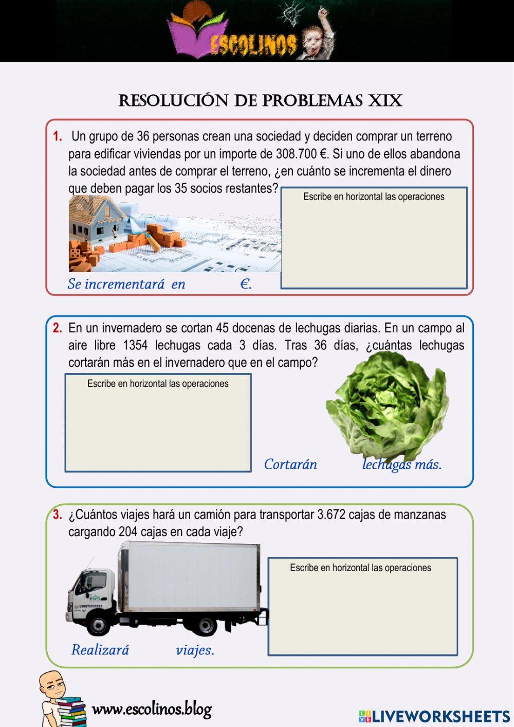 Matemáticas 5º. Resolución de problemas XIX