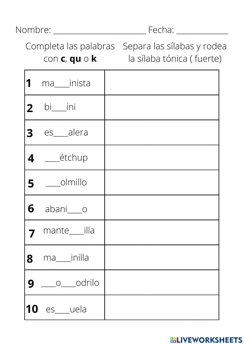 Repaso sílabas tónicas
