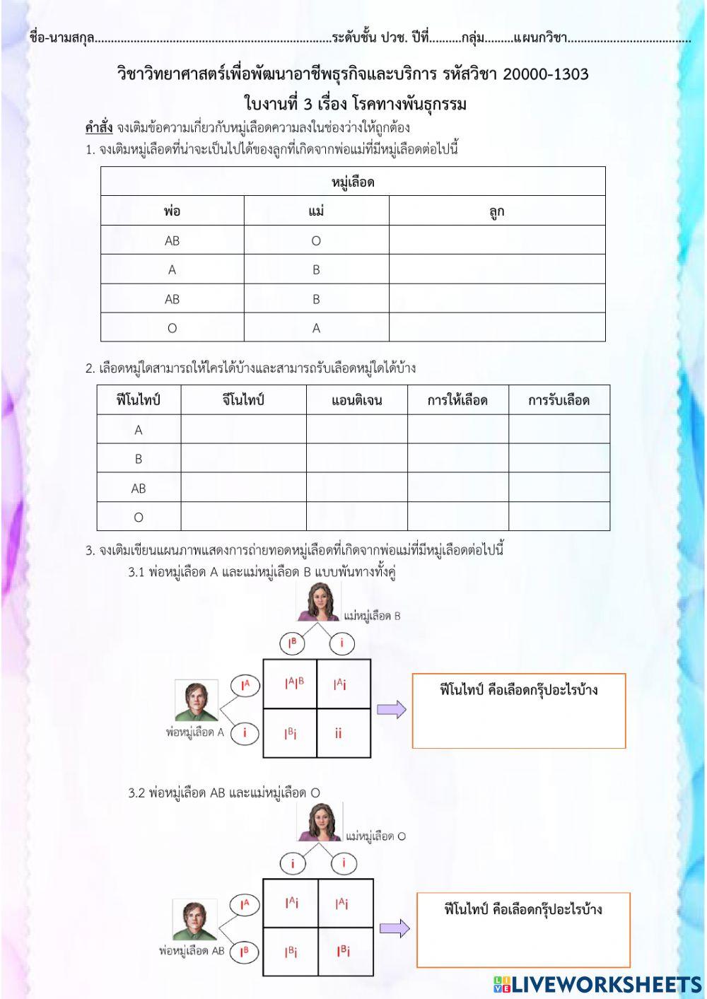 ใบงานที่ 2 โรคทางพันธุกรรม
