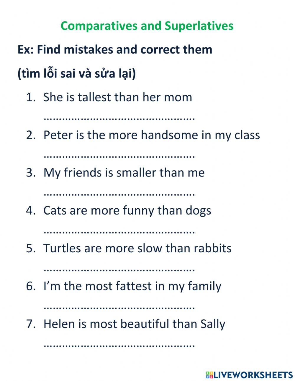 Comparatives superlatives find mistakes