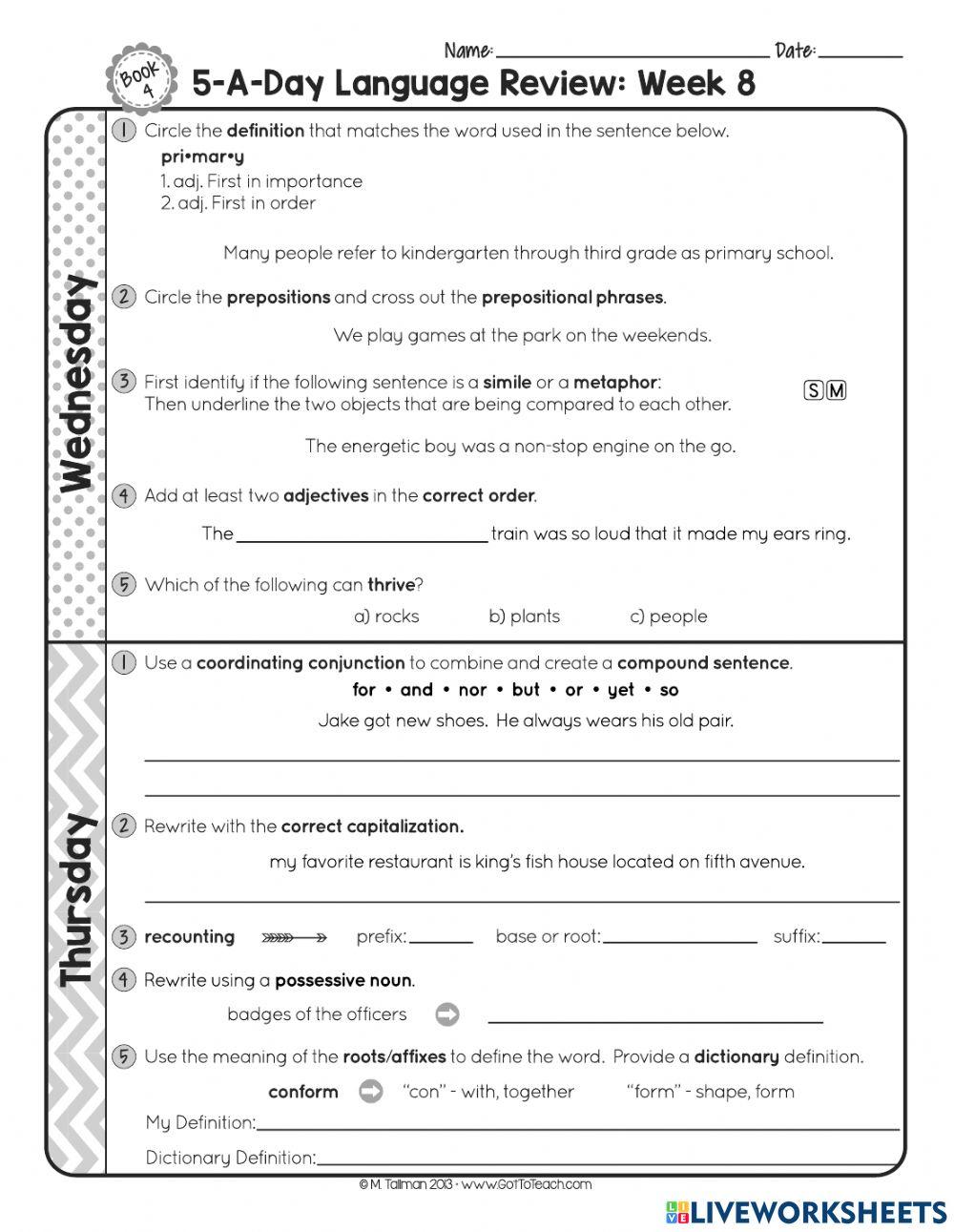 Entry task week… | Free Interactive Worksheets | 4015086