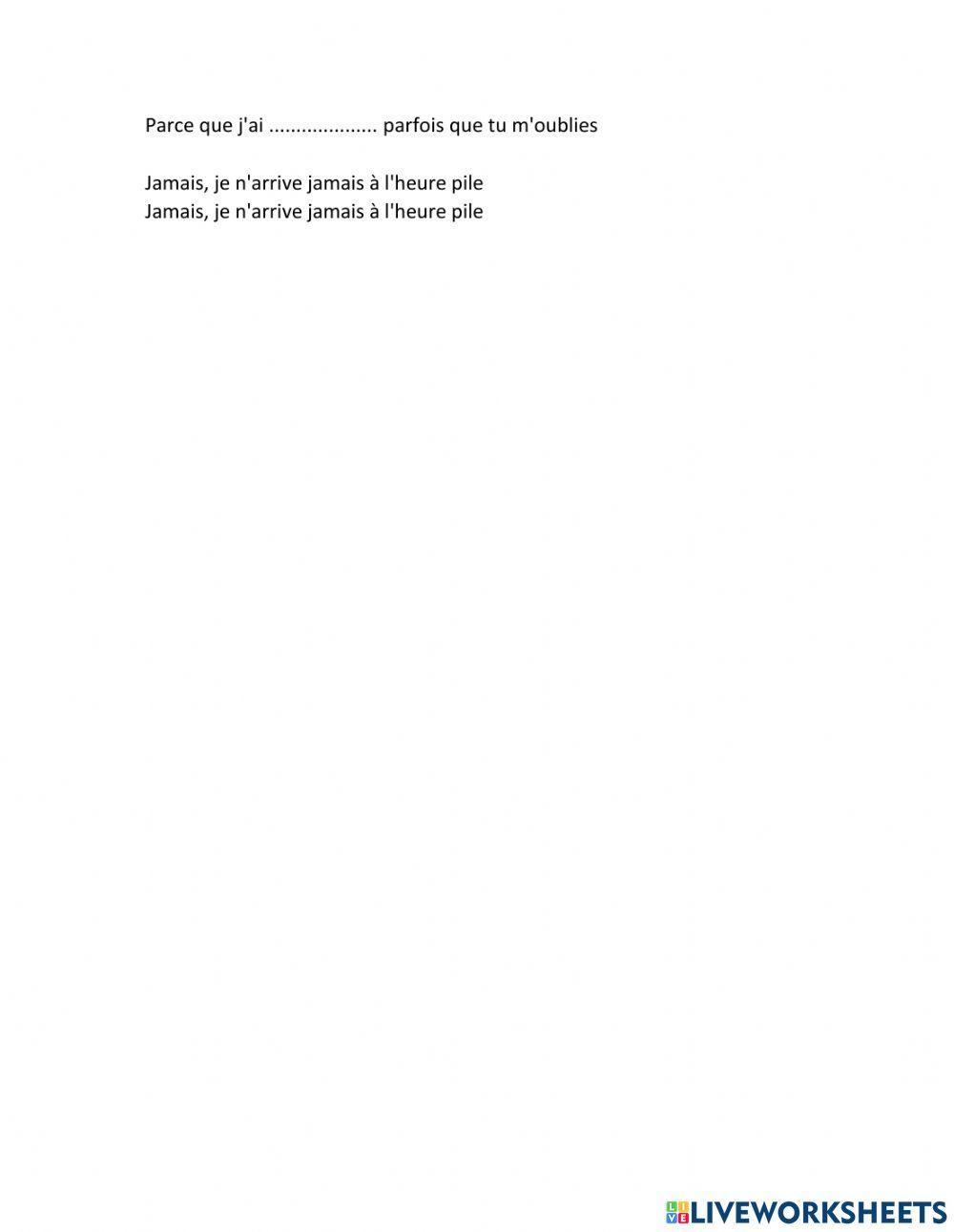 Exercice chanson quelle heure est-il