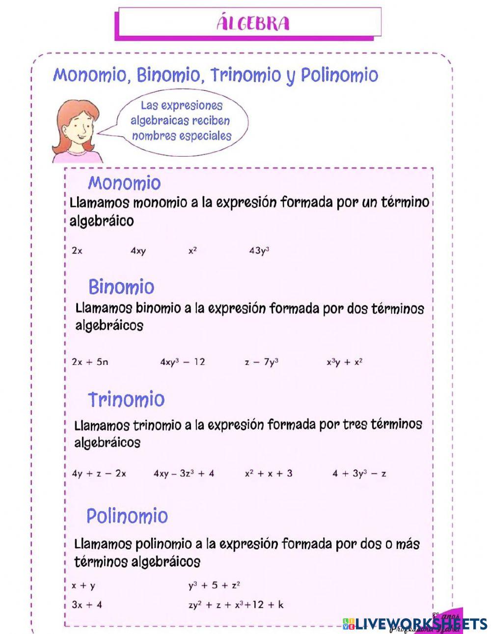 Clasificacion de expresiones algebraicas