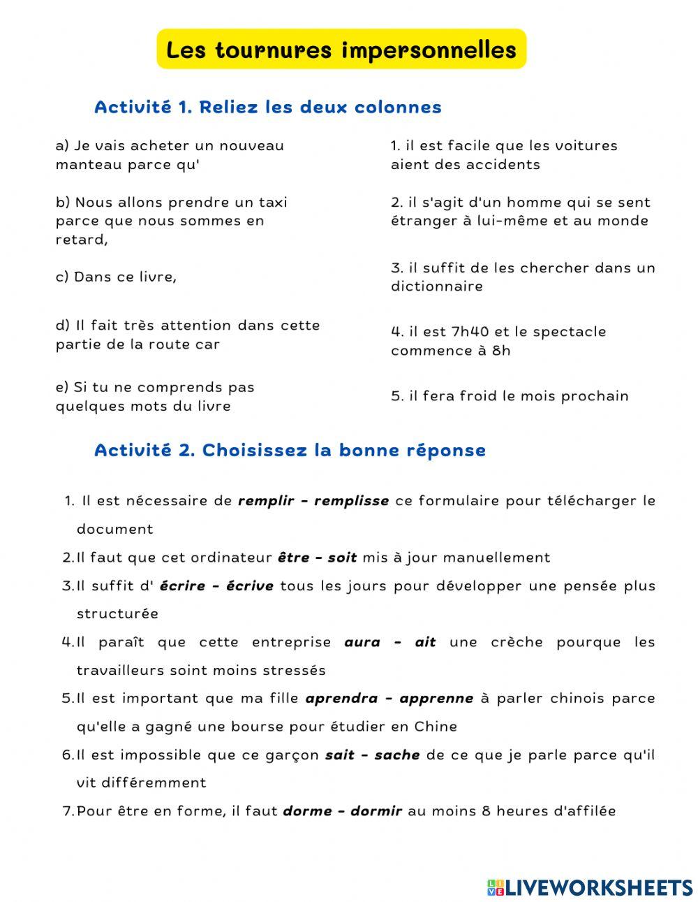 Les tournures impersonnelles