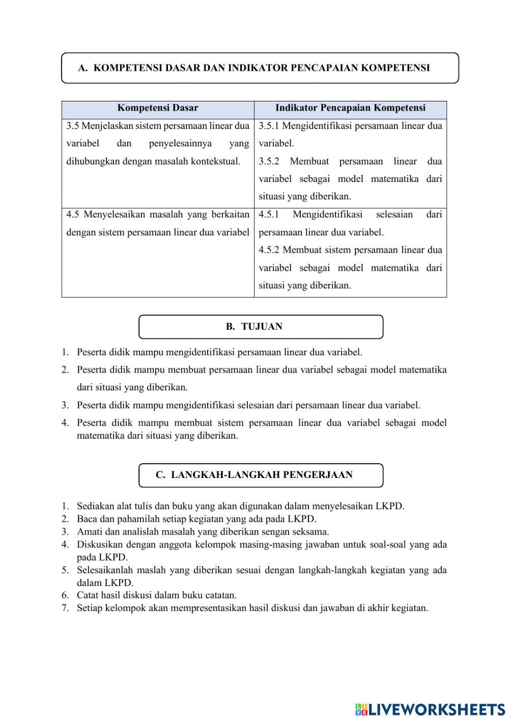 Sistem Persamaan Linear Dua Variabel