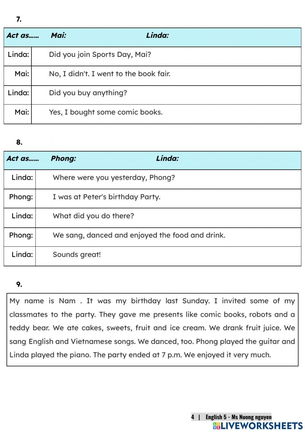E5U4 (speaking) Did you go to the party? -nuongnguyen