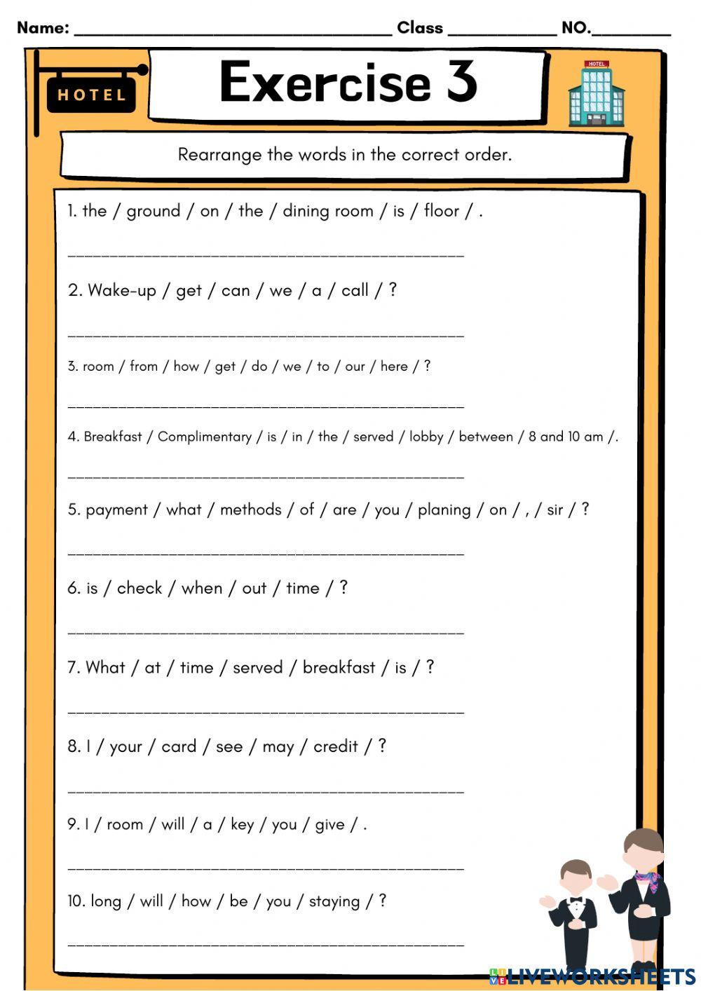 Exercise 2 3 english for hospitality online exercise for live