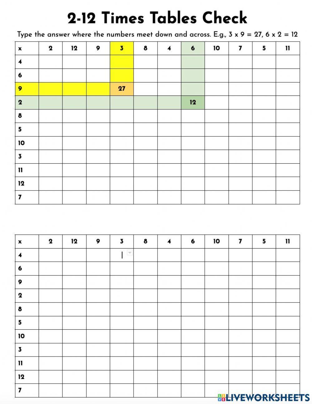 2 -12 Times Tables Check