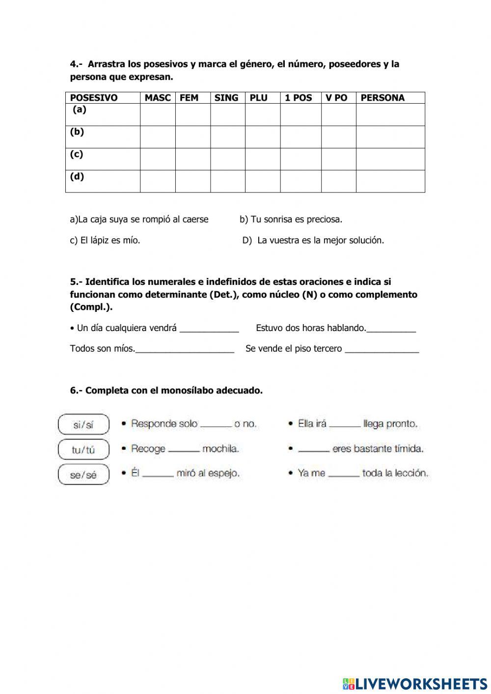 Repaso determinantes, sufijos y monosílabos