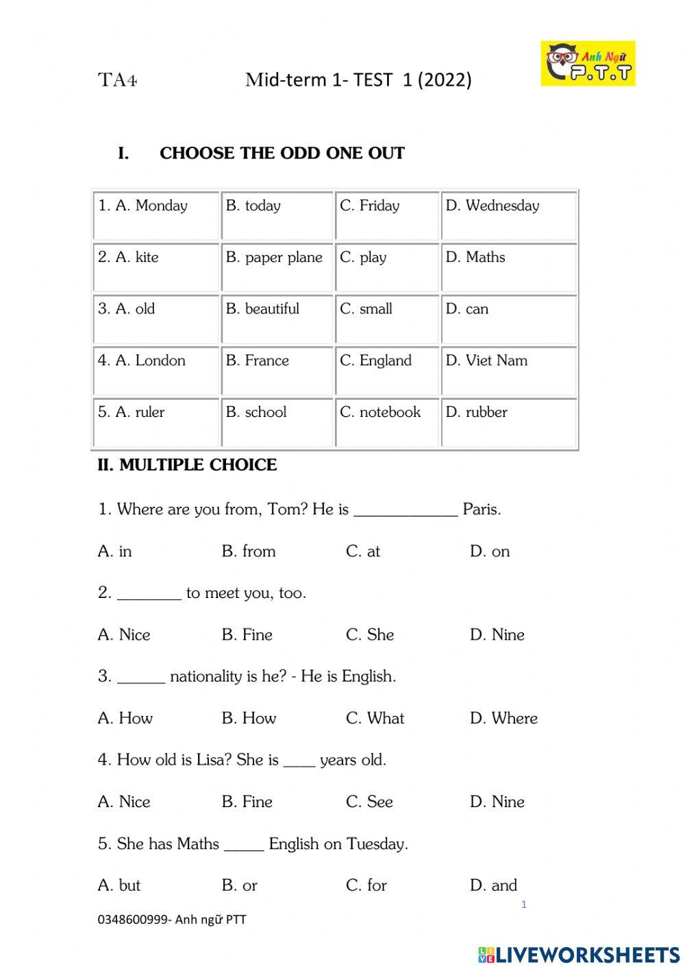 Ta4- mid term s1-test 1 (2022)
