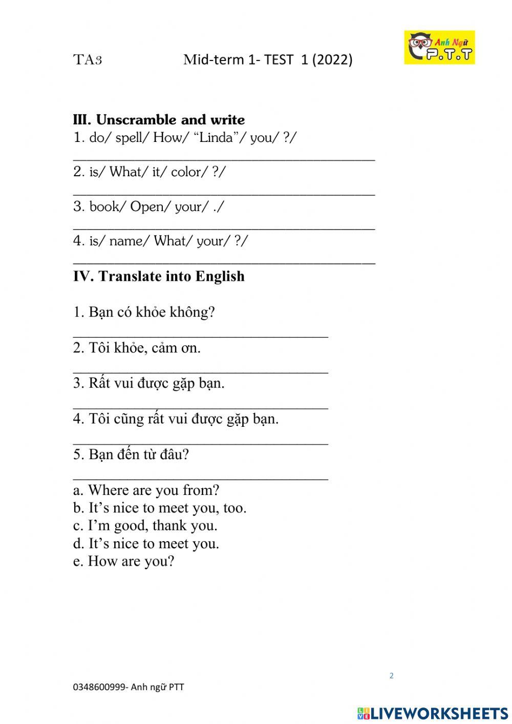 Ta3- mid term s1 test 1  (2022)
