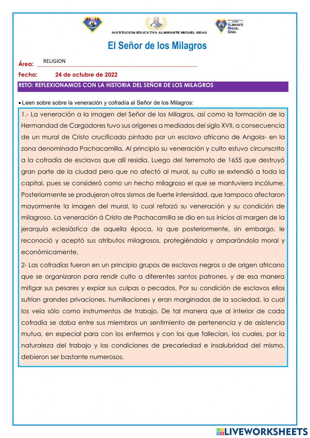 Lectura el señor de los milagros