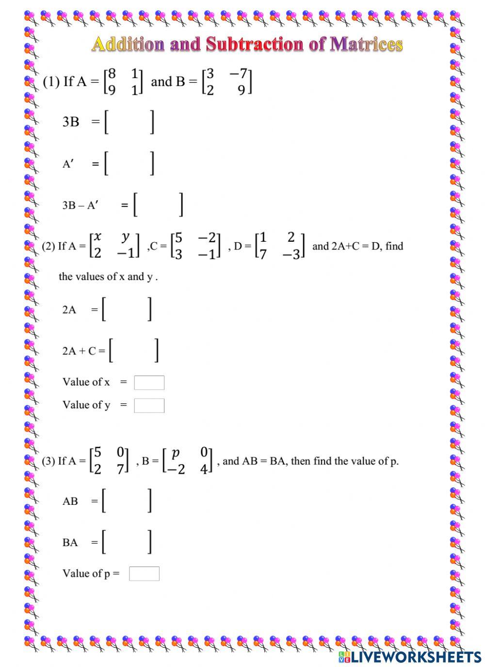 Addition and substraction of matrices 2188004