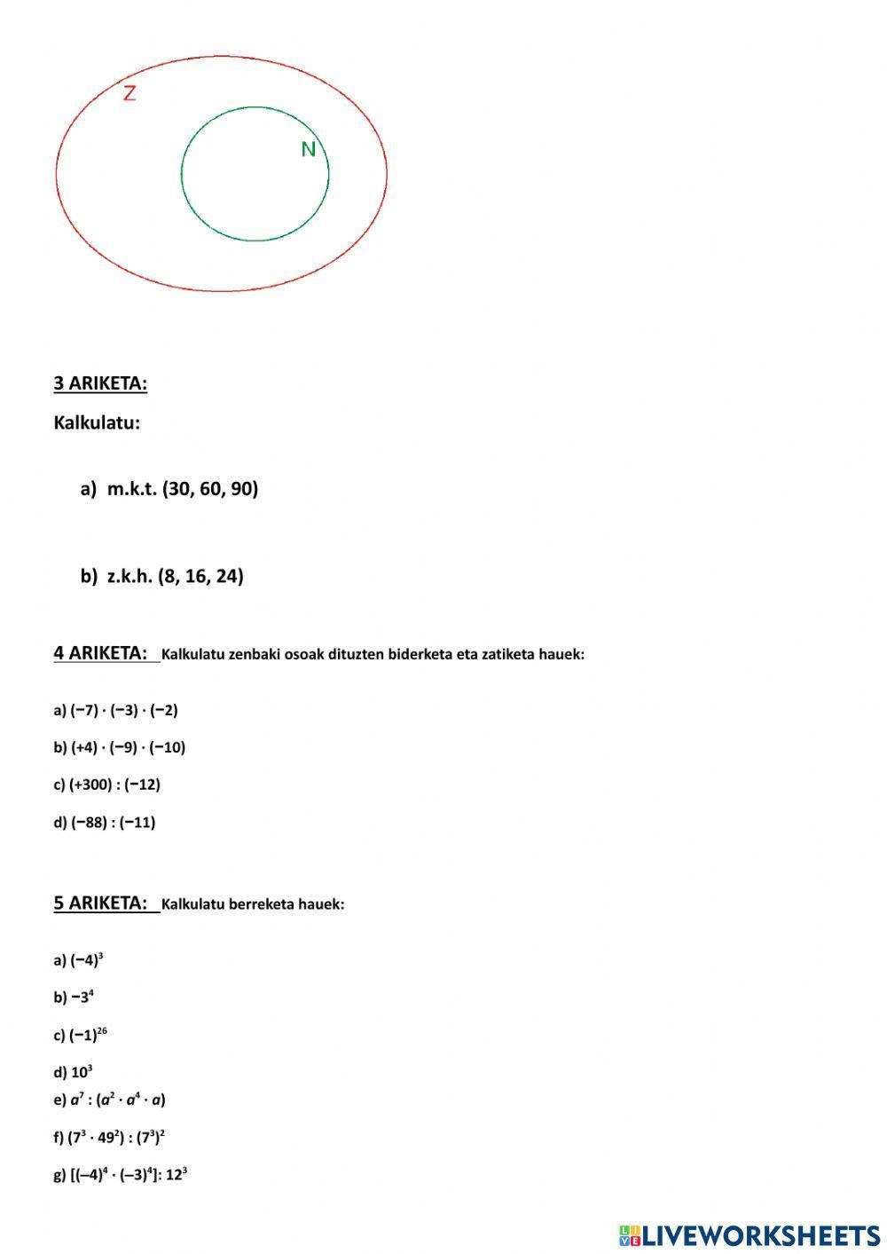 Eragiketa konbinatuak (gehiketak,kenketak,biderketak,zatiketak), M.K.T,Z.K.H