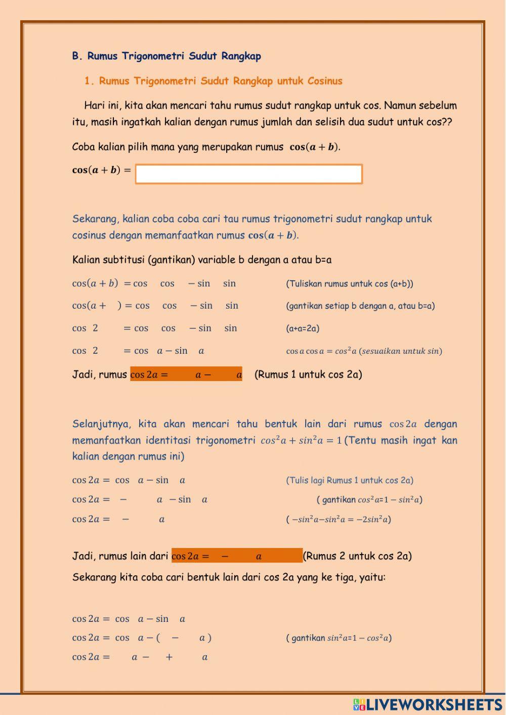 Rumus sudut rangkap untuk cosinus