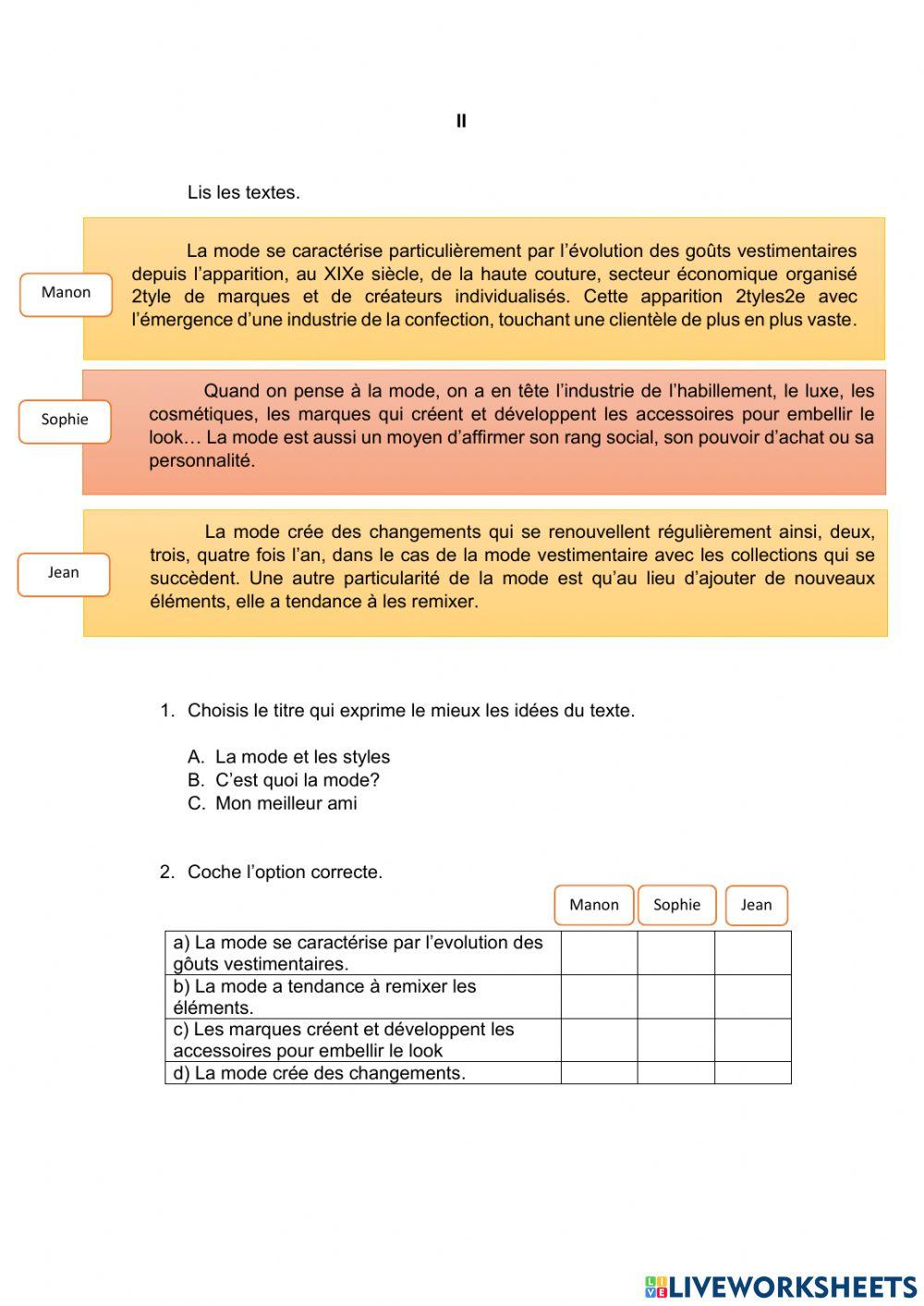 Fiche - Vêtements et Styles