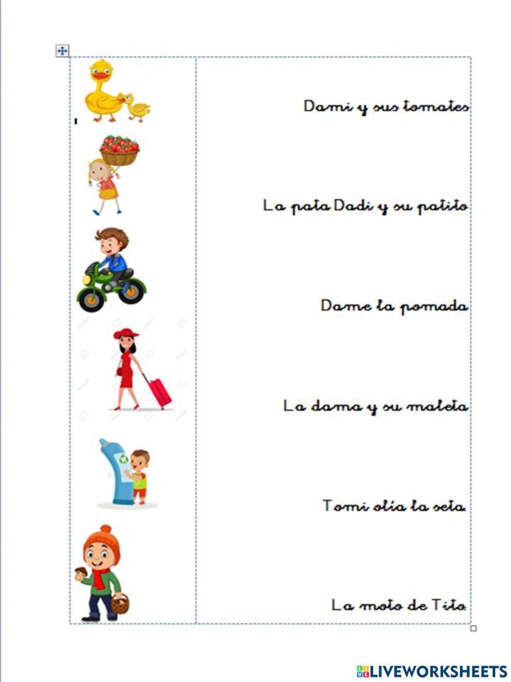 Asociación oración-imagen p, m, l, s, t, d