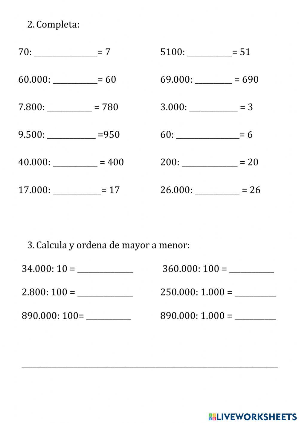 Disiones con la unidad seguida de ceros