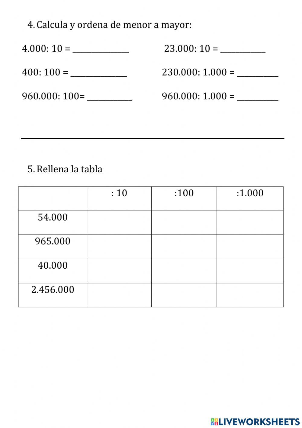 Disiones con la unidad seguida de ceros