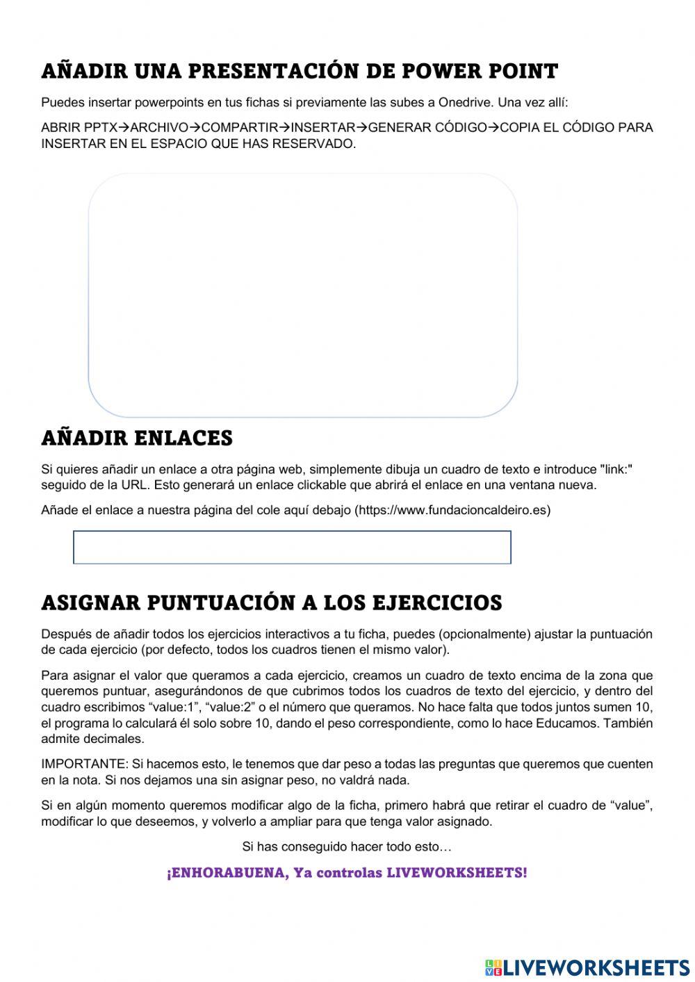 Práctica de liveworksheets