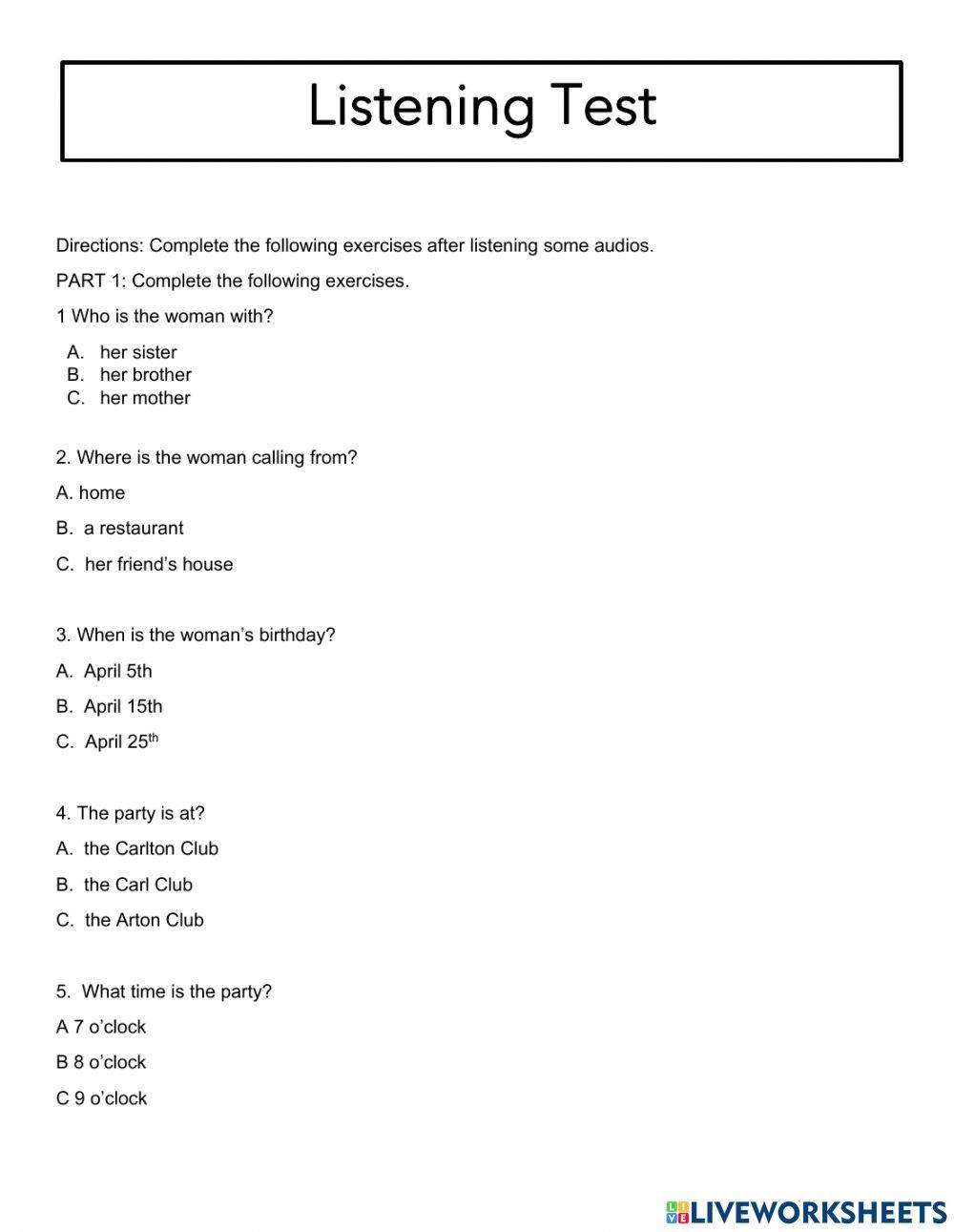 Test Of English Level 3 Listening Answers