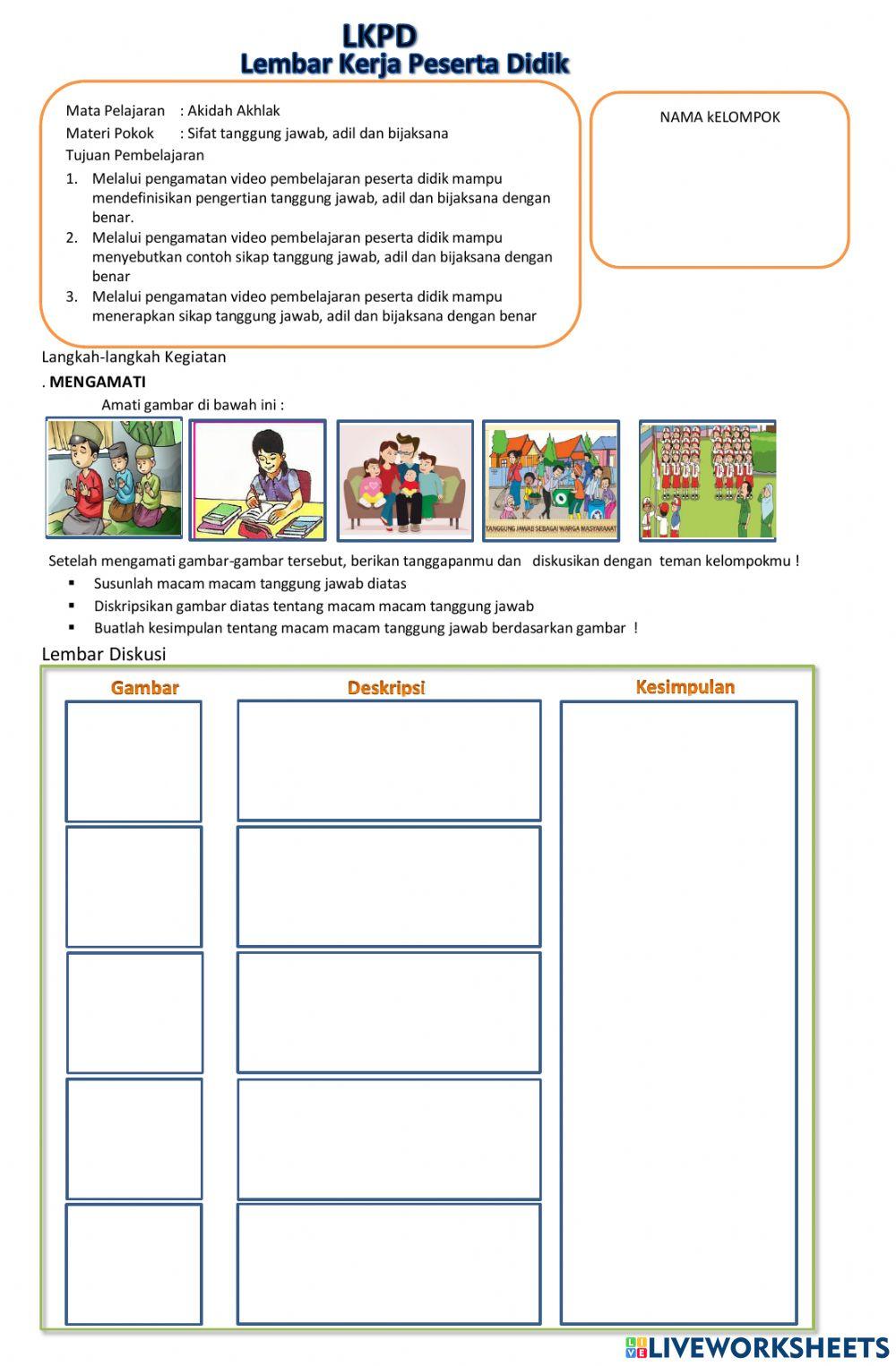 Lkpd akhlak terpuji tanggung jawab