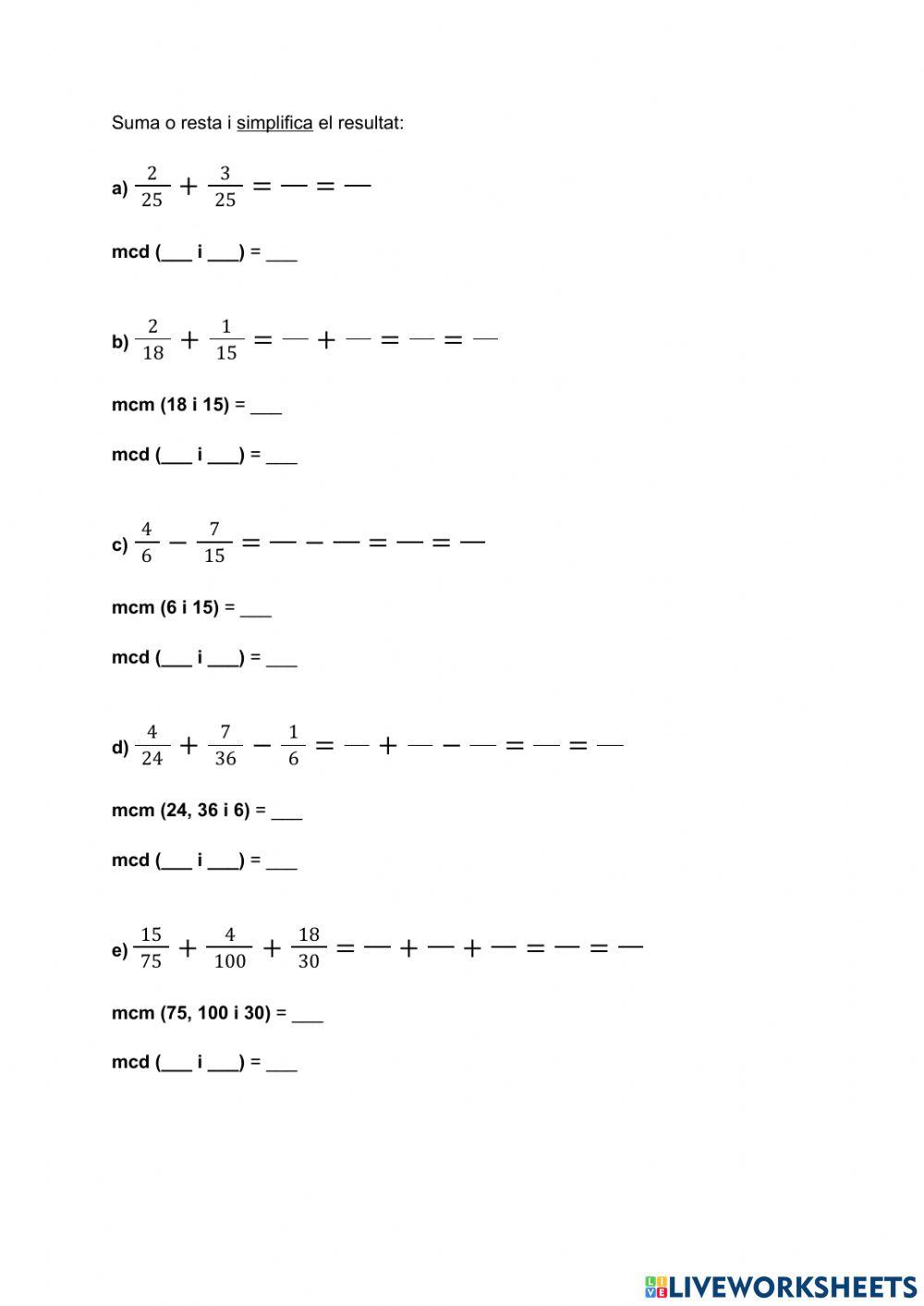 Suma i resta de fraccions