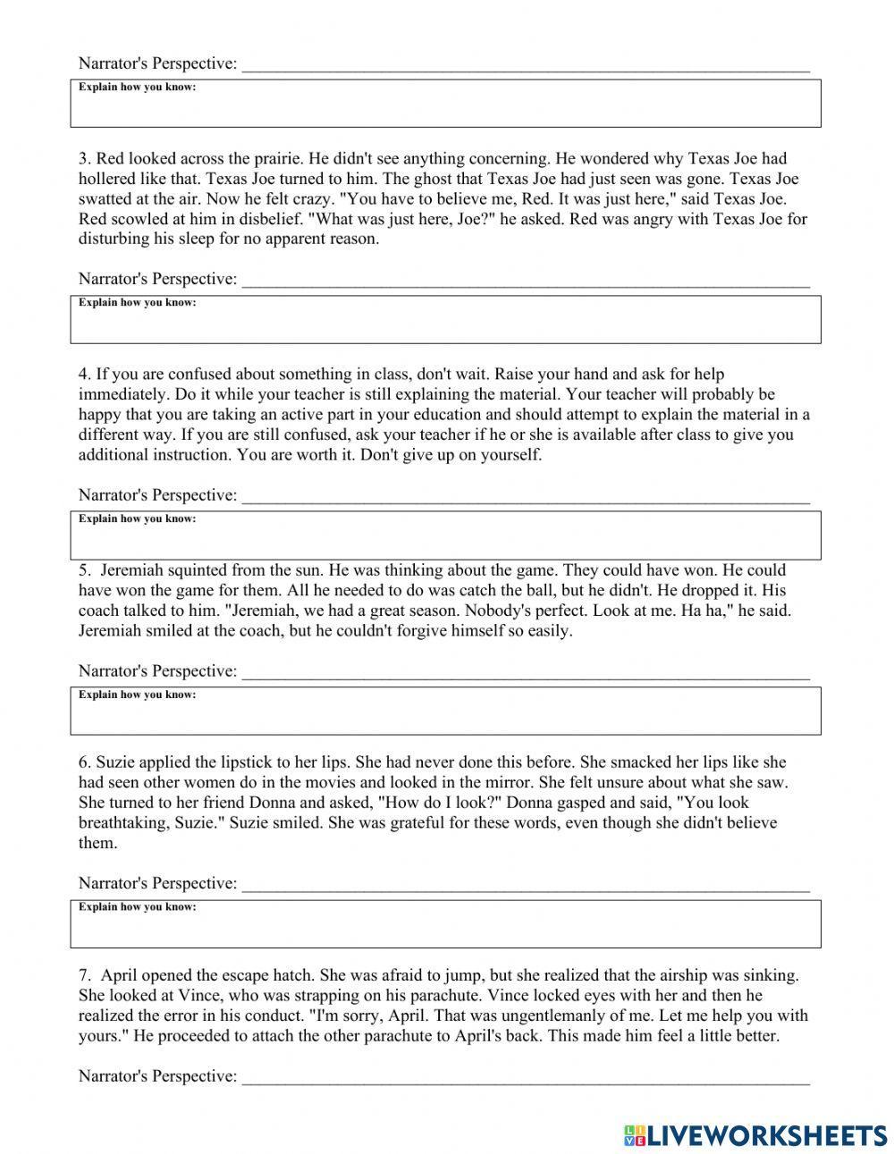 Point of view worksheet
