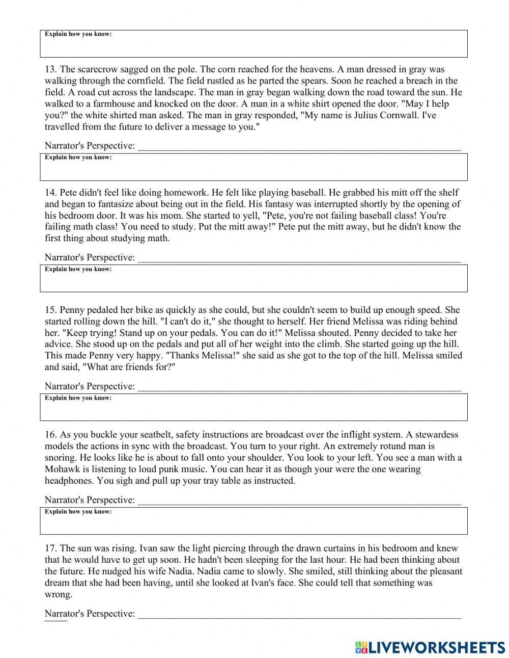 Point of view worksheet