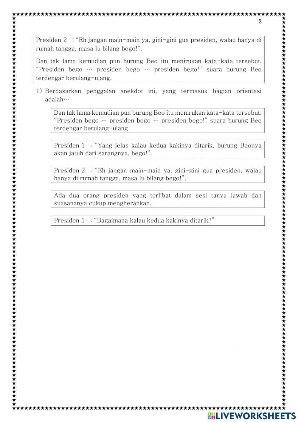 ASESMEN SUMATIF Tujuan Pembelajaran : Memahami dan Menganalisis Gagasan dalam Teks Anekdot Dengan Kritis dan Reflektif