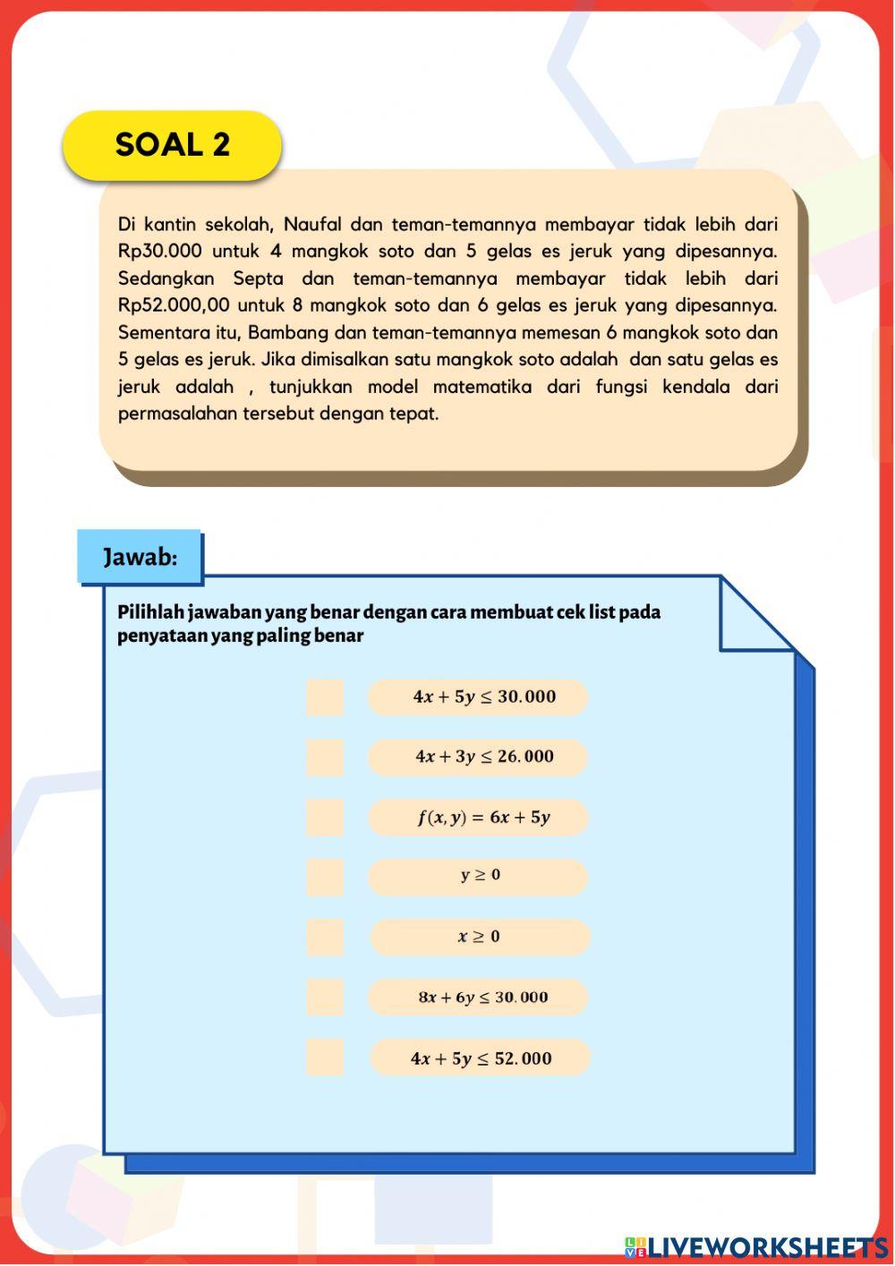 Soal Post-test Model Matematika Prolin1
