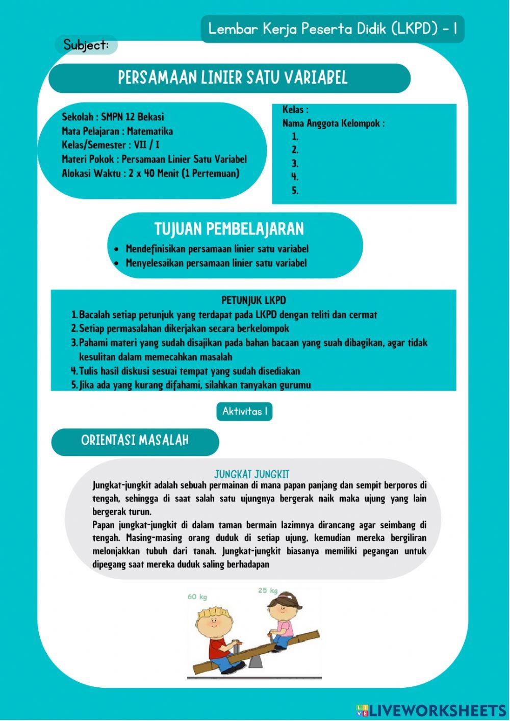 Persamaan Linier Satu Variabel