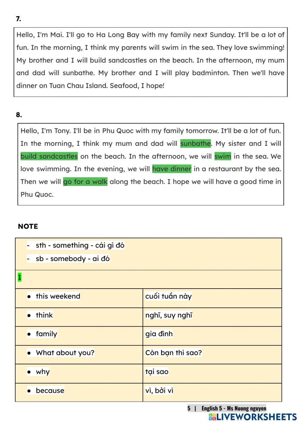 E5U5 (speaking) Where will you be this weekend? -nuongnguyen