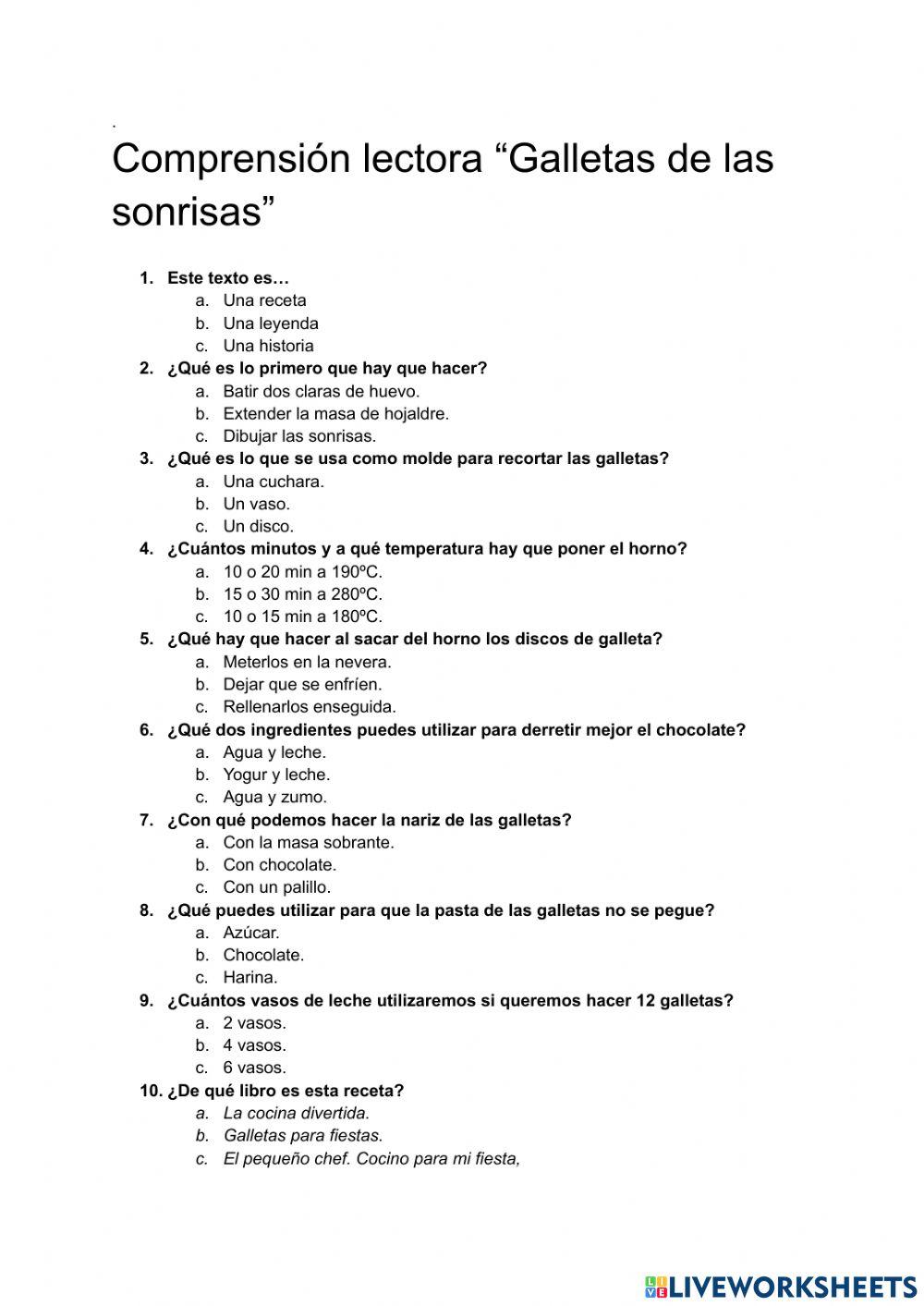 Comprensión lectora: Galletas de las sonrisas