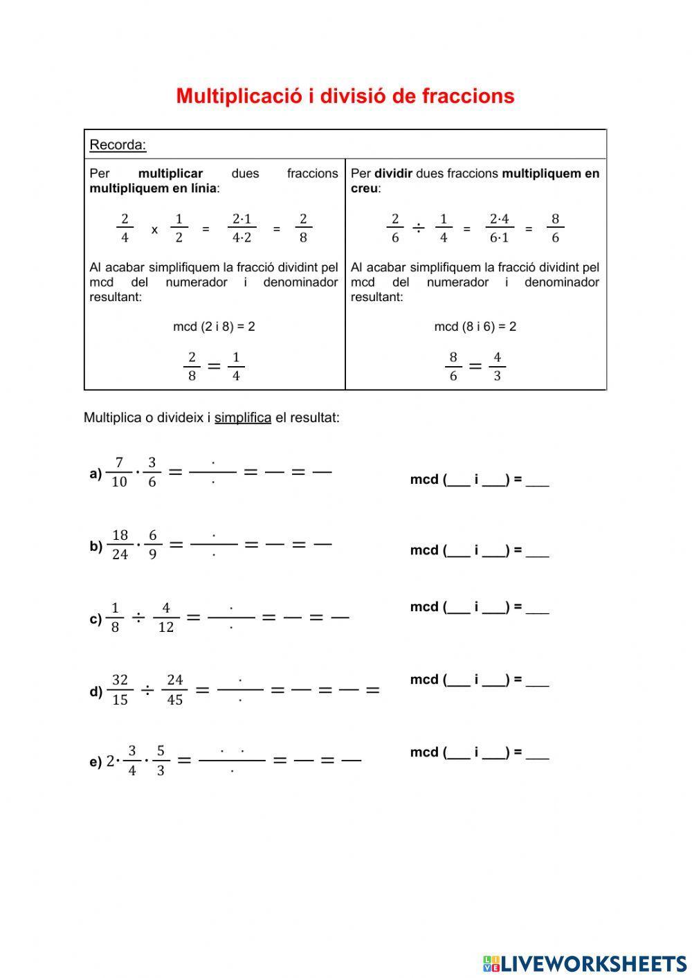 Multiplicacions i divisions de fraccions