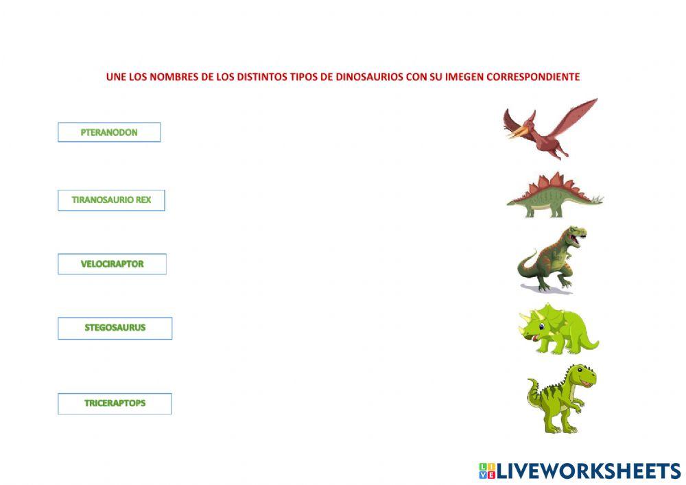 Unir los nombres de los dinsaurios con su imegen