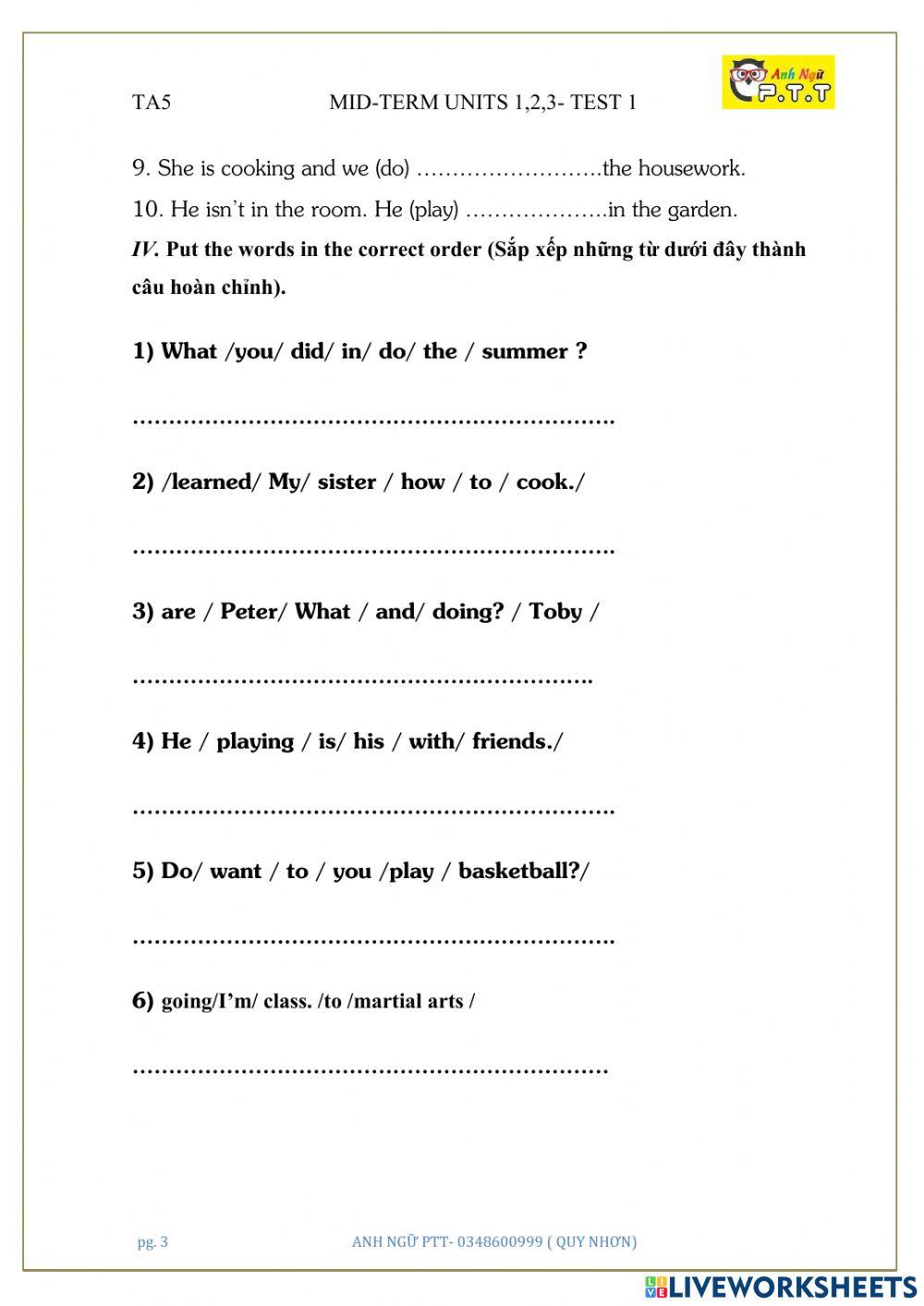 Ta5- mid-term s1 test 1 - 2022